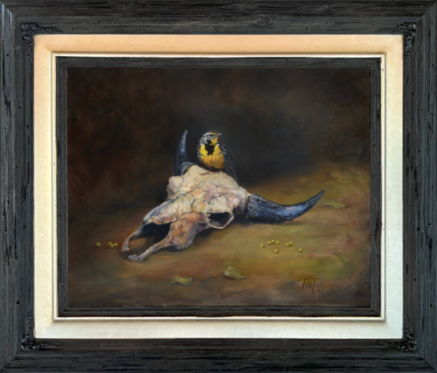 Bison Skull, Wild Berries, and Meadowlark