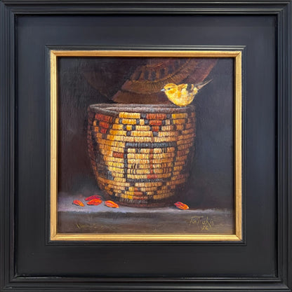Hopi Coil Basket, Wolfberries and Goldfinch