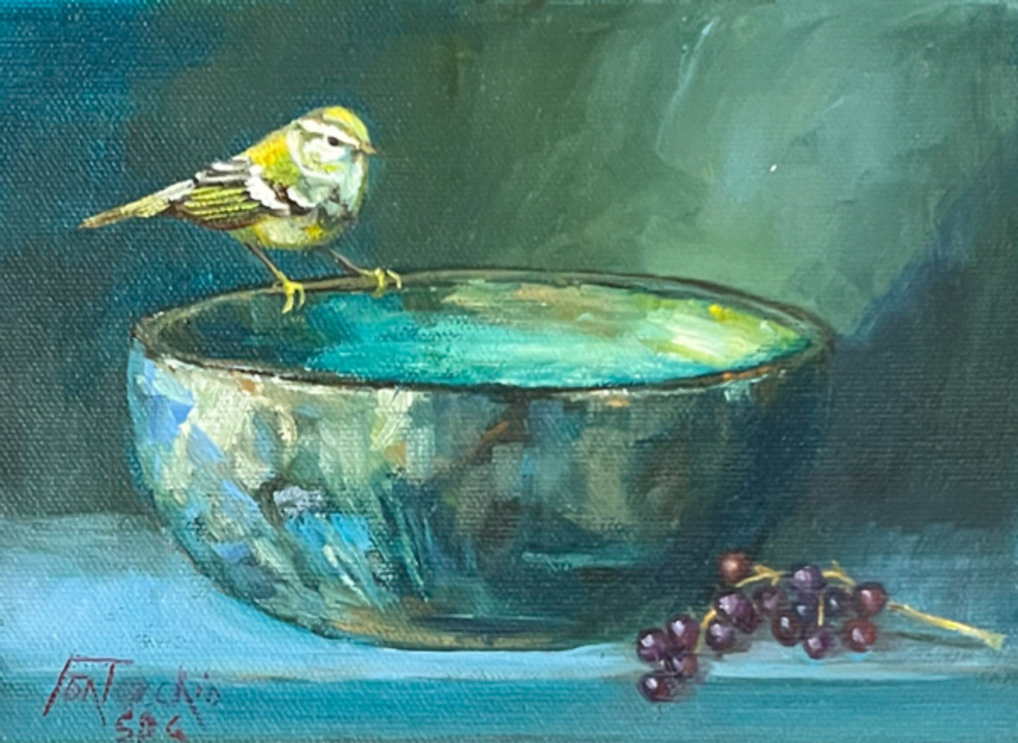 Raku Bowl, Elderberries, and Yellow-Browed Warbler