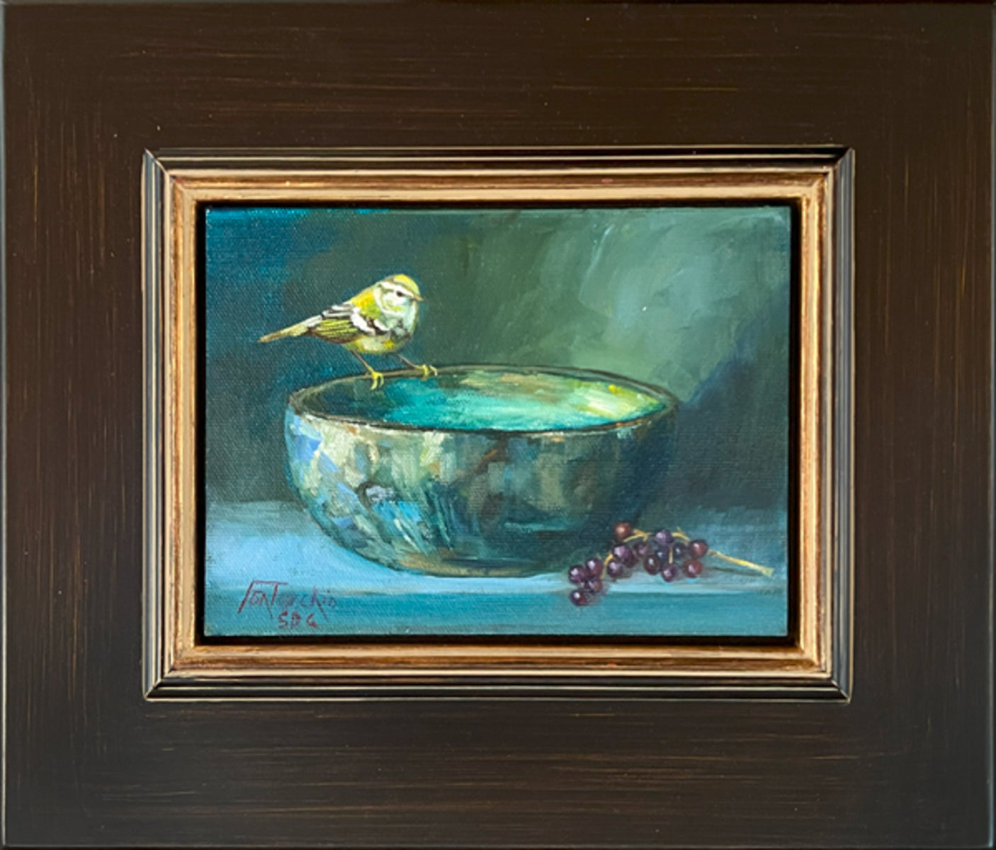 Raku Bowl, Elderberries, and Yellow-Browed Warbler