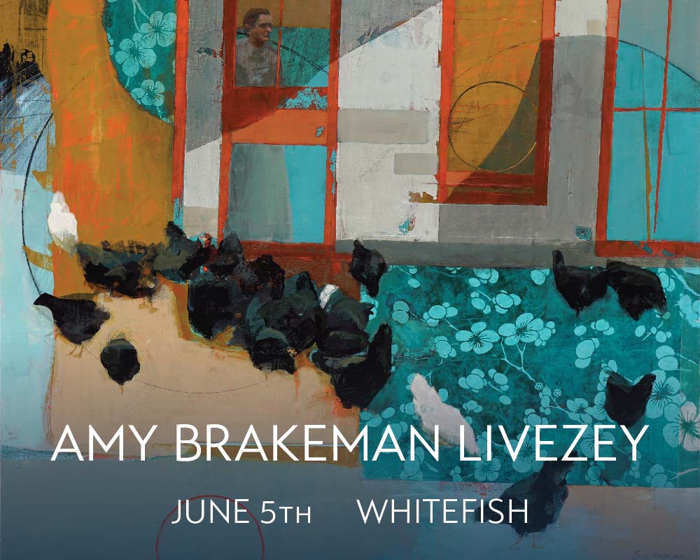 A vivid pastel of a purple and orange sunset over Flathead Lake by Francesca Droll.