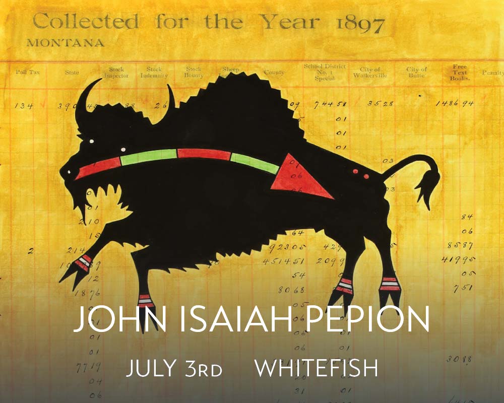 An oil painting by Rick Kennington of two cowboys on horseback looking towards the horizon, one of them pointing while he stands in the saddle.